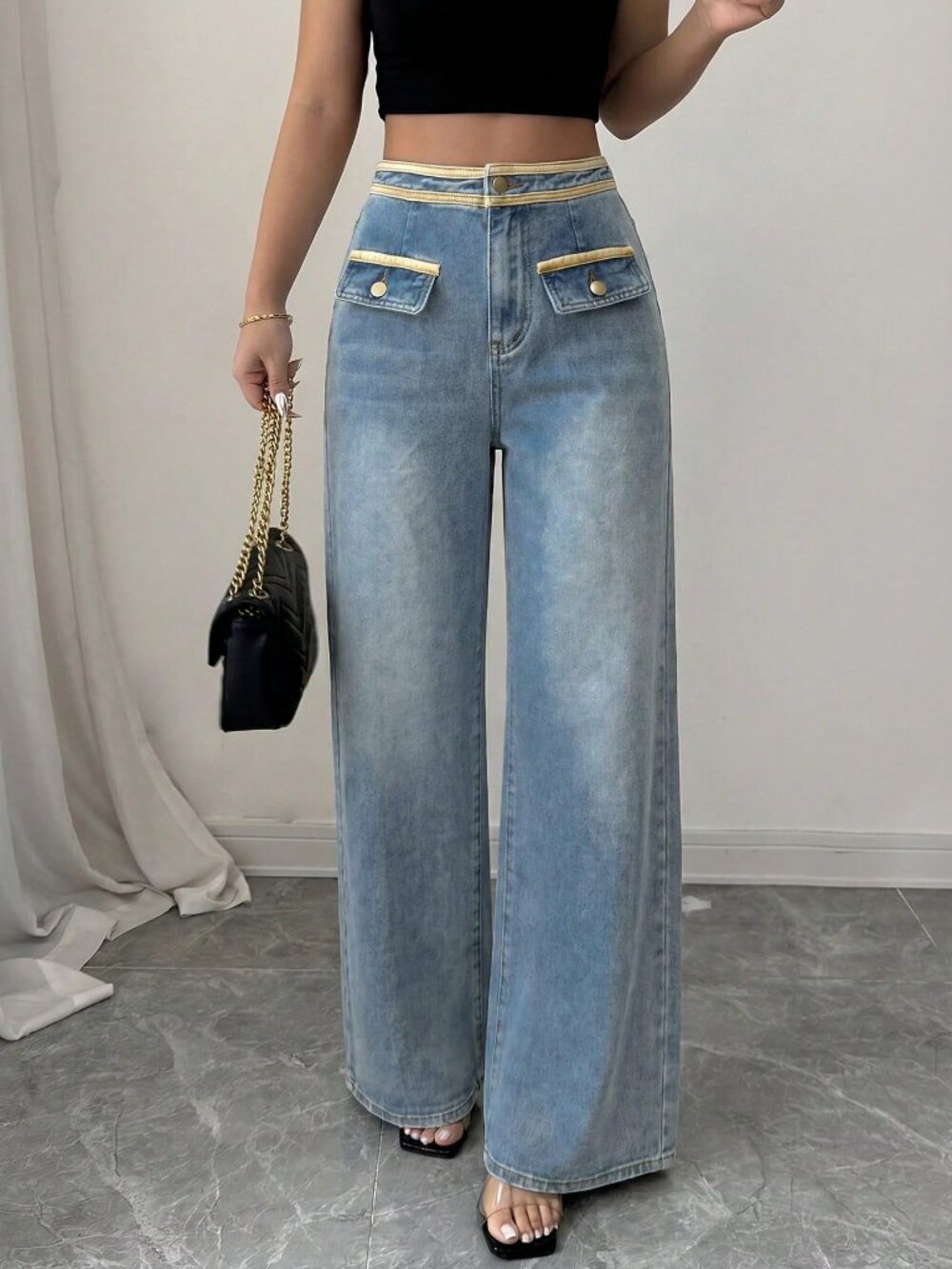 Blue Casual Women's Straight Leg Loose Denim Jeans With Button Design - Picture 4 of 5